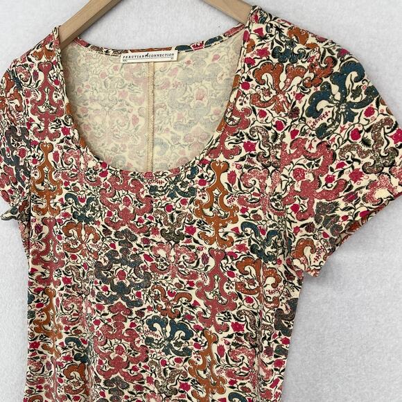 PERUVIAN CONNECTION Dress XS Spice Route Filigree Scroll Stretch Cotton Pink - Picture 6 of 13